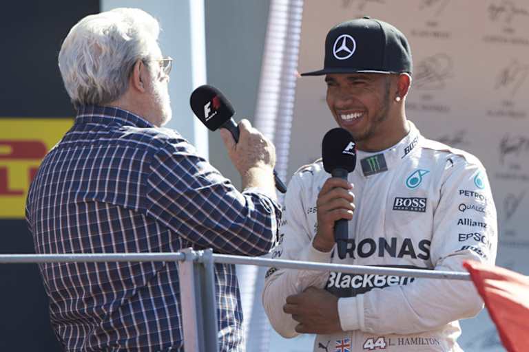 Lewis Hamilton als Monza-Sieger zusammen mit «Mr. Star Wars» George Lucas