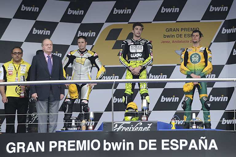 2011: Lüthi, Iannone und Corsi in Jerez auf dem Podest