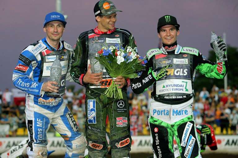 Die Top-3 von Prag: Leon Madsen, Janusz Kolodziej und Patryk Dudek (v.l.)