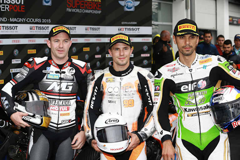 Die erste Startreihe in Magny-Cours: Lucas Mahias, Patrick Jacobsen und Kenan Sofuoglu (v.l.)