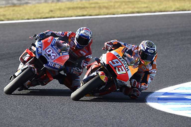 Das Duell in Japan: Marc Márquez (93) gegen Andrea Dovizioso (04)