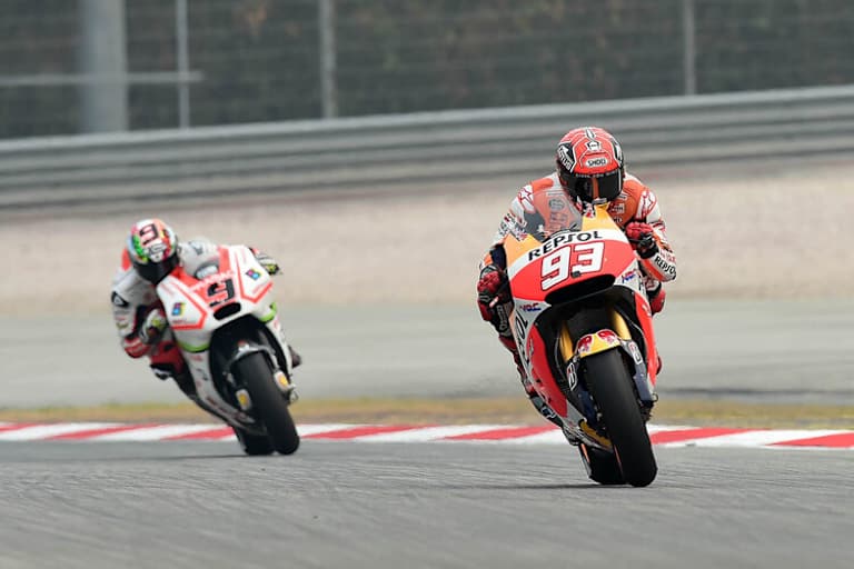 Bestzeit im Warm-up für Marc Márquez, dahinter Danilo Petrucci auf der Pramac-Ducati