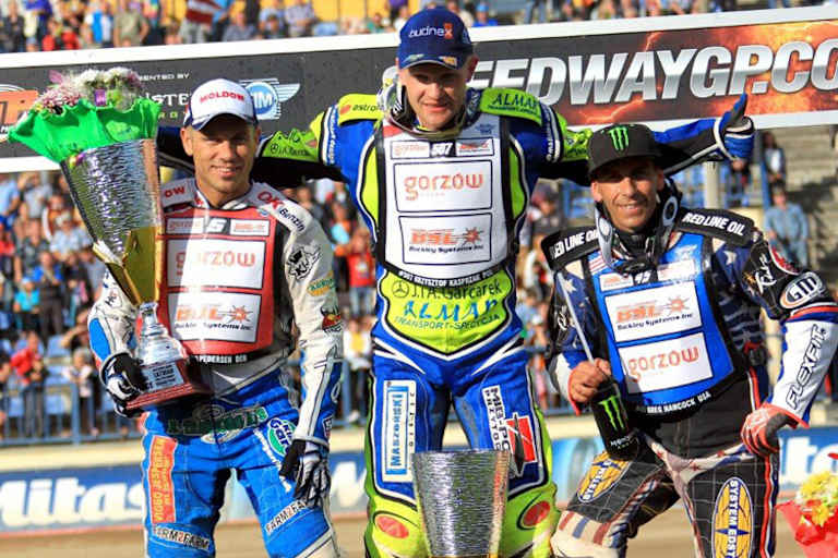 Die Top-3 in Dünaburg: Nicki Pedersen, Krzysztof Kasprzak und Greg Hancock (v.l.)