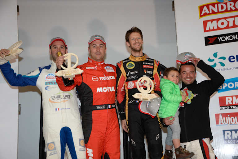 Erstes Echtes Podest 2014: Romain Grosjean errang im ersten Lauf den dritten Platz hinter Jean Philippe Dayraut und Benjamin Riviere