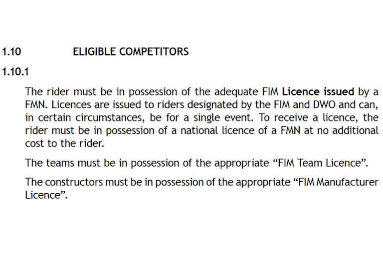 Schwarz auf Weiss: FIM-Art. 1.10.1