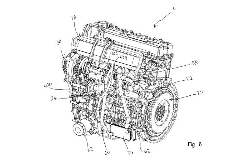 Zeichnung des neuen Reihenvierers, der unter der Haube des 2020er Slingshot vor katapultartigen Vortrieb sorgen soll
