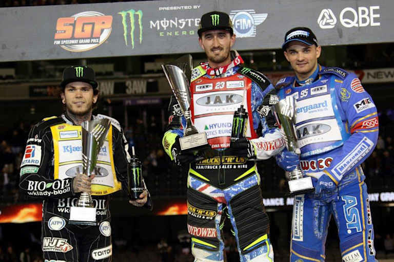 Die Top-3 von Melbourne: Tai Woffinden, Chris Holder und Bartosz Zmarzlik (v.l.)