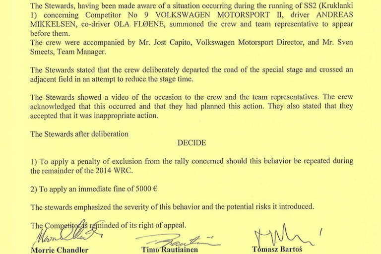 Auszug aus dem Urteil der Sportkommissare im Fall Mikkelsen