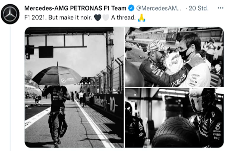 So kündigte Mercedes die Fotostrecke in Schwarz/Weiss an