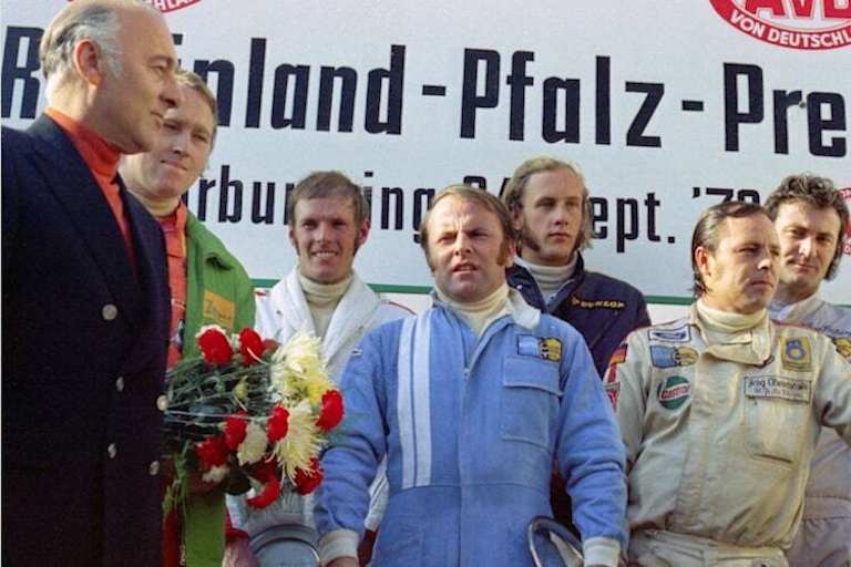 Nürburgring 1972: Basche mit den DRM-Kollegen Menzel, Heyer, Stuck, Obermoser und Fritzinger