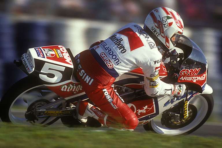 Fausto Gresini beim Jerez-GP 1990 auf der Einzylinder-Honda 125 ccm