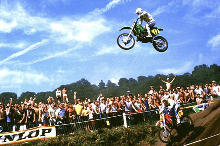 Georges Jobé bei seinem legendären Sprung im Hawkstone Park 1984