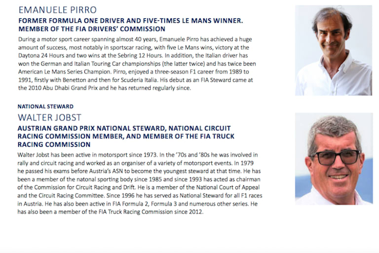 Ex-Racer Emanuele Pirro und Walter Jobst arbeiten regelmässig für die FIA