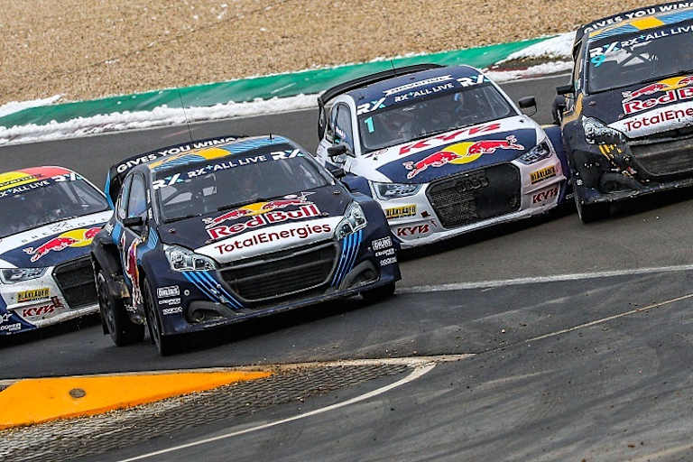 Johan Kristoffersson im Sandwich von Kevin und Timmy Hansen
