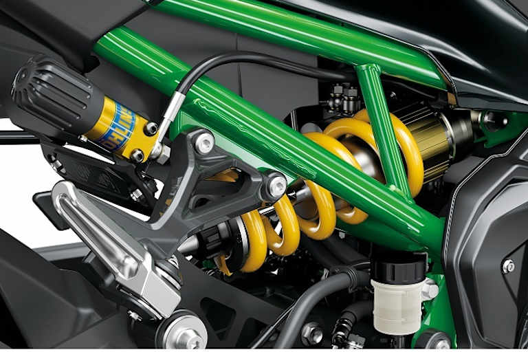 Öhlins-Zentralfederbein der S46-Baureihe mit Einstellbarkeit der Federvorspannung bequem per Handrad 