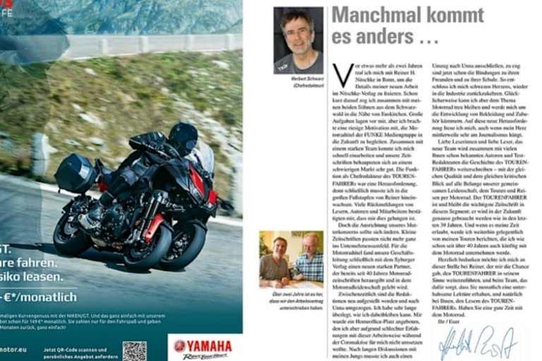 Vor zwei Jahren wechselte Touratech-Mitgründer Herbert Schwarz als Tourenfahrer-Chefredakteur in den Motorrad-Journalismus - und ist schon wieder draussen