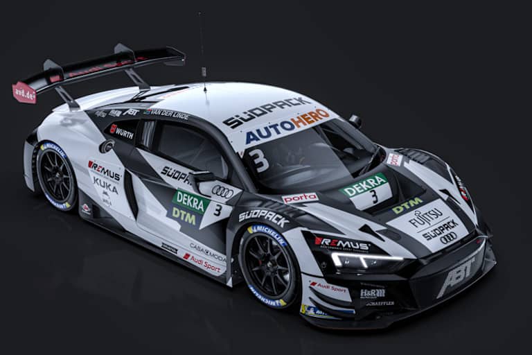 Das Auto von Kelvin van der Linde hat dasselbe Grundlayout, allerdings in Schwarz-Weiß. 