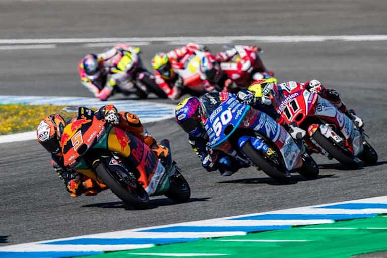 Jerez-GP: Jaume Masia (5) vor Jason Dupasquier (50)
