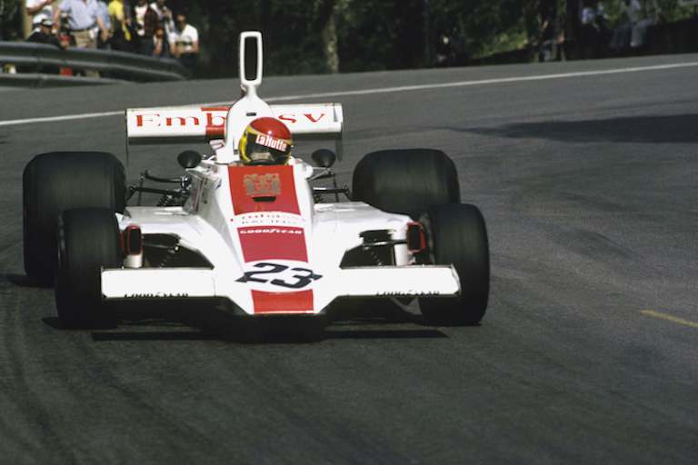 François Migault mit seinem Hill-Ford in Montjuich/Barcelona 1975