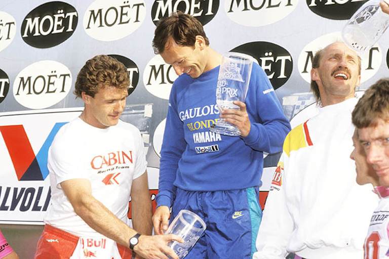 Nach dem Radrennen in Salzburg: «Fleischberg» McElnea, Sarron und Reinhold Roth