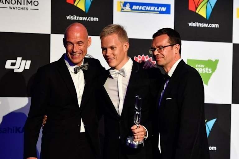 Jona Siebel (l.), Ott Tänak, Oliver Ciesla