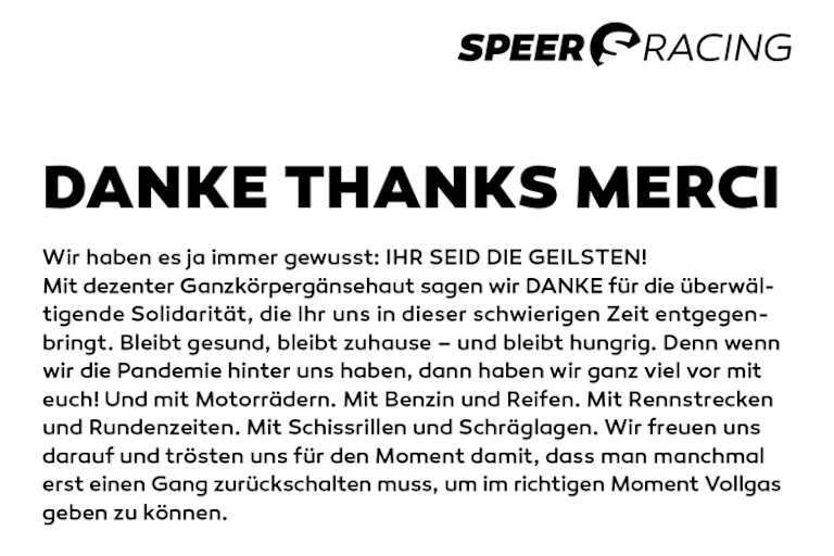 Speer-Racing sagt Danke