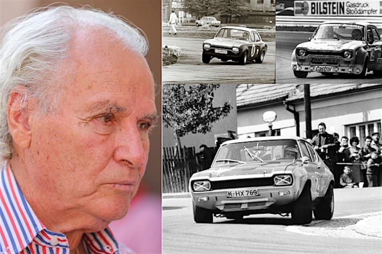 Jubilar Glemser Dieter bei einer Classic-Veranstaltung 2019; alle Glemser-Meistertitel mit Ford, 3 x im Escort 1969, 73, 74 (oben) und im Capri RS 1971 (hier in Brünn)