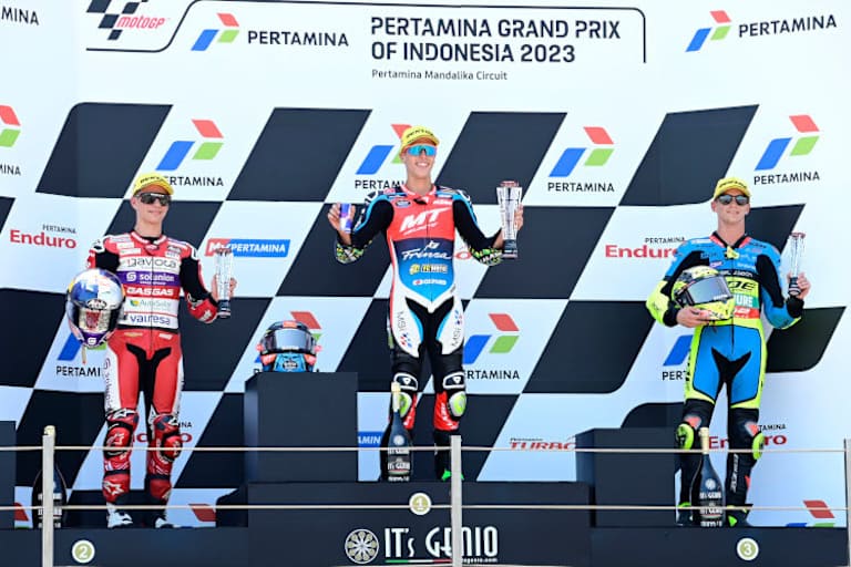 Das Moto3-Podest in Mandalika: Alonso, Sieger Moreira und Muñoz