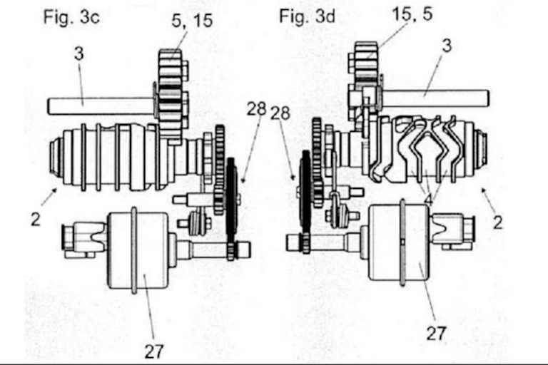Ziffer 27 kennzeichnet den Servomotor, der über einen ruckgedämpften Zahnradsatz die Schaltwalze (Ziffer 2) bewegt