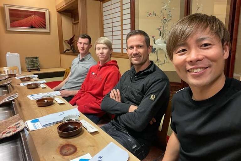 Takamoto Katsuta neben Sébastien Ogier, Kalle Rovanperä und Elfyn Evans