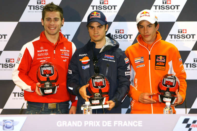 Ein Bild von 2009 aus der 250er-WM (v.l.): Alvaro Bautista, Dani Pedrosa und Marc Marquez