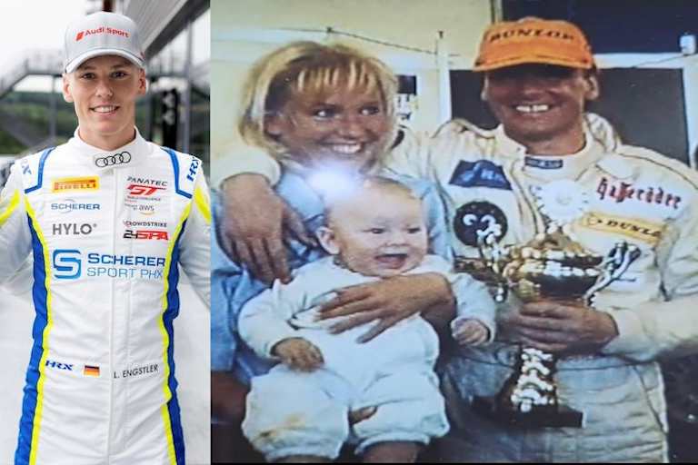 Luca Engstler als DTM-Pilot für Audi 2023 // Stolze Eltern Engstler mit Klein-Luca um 2001