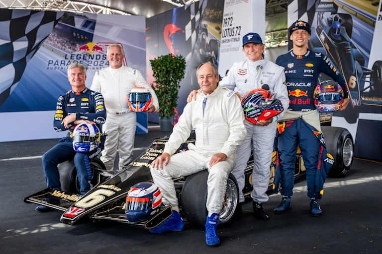 Von links: David Coulthard, Johnny Herbert, Gerhard Berger, Emerson Fittipaldi, Patrick Friesacher