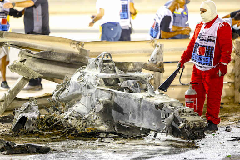 Die Überlebenszelle des Haas-Rennwagens von Grosjean