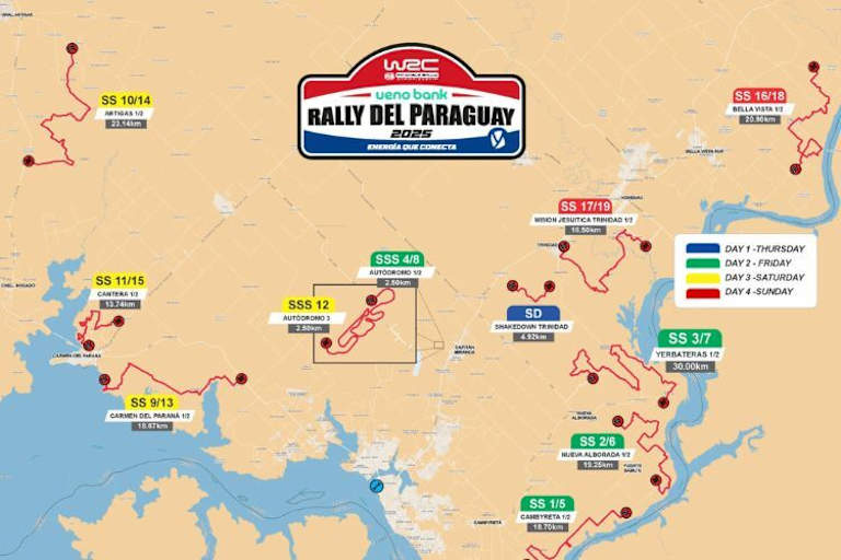 Der Streckenplan der ersten als WM-Lauf gefahrenen Rallye Paraguay