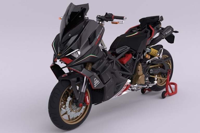 Gitterrohrrahmen, Zweizylindermotor, Sechganggetriebe, Kettenantrieb - ein typischer Roller ist das nicht