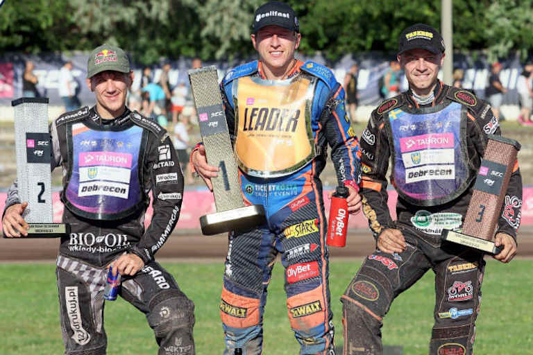 Die Top-3 in Debrezin (v.l.): Maciej Janowski, Andzejs Lebedevs und Jacob Thorssell