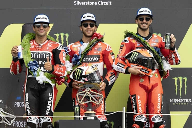 Die Top-3 in Silverstone: Enea Bastianini, Jorge Martin und Pecco Bagnaia