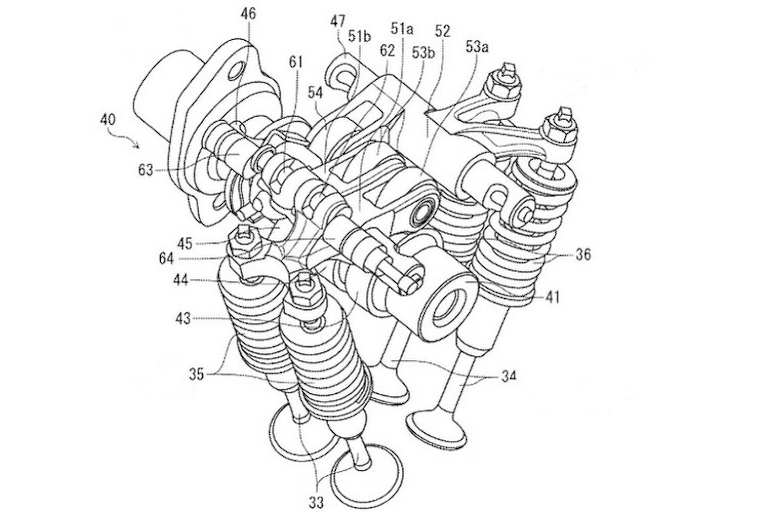 Zweiteiliger Einlass-Kopphebel, betätigt von unterschiedlichen Nockenprofilen 53a und 53b