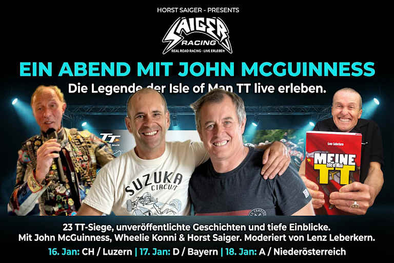 Ein Abend mit Saiger, McGuinness, „Wheelie Konnie“ und Lenz Leberkern