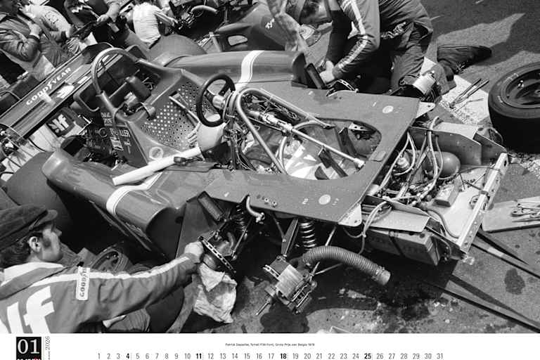 Arbeit am Sechsrad-Tyrrell von Patrick Depailler in Belgien 1976