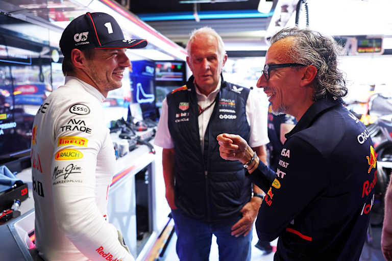 Max Verstappen, Dr. Helmut Marko und Laurent Mekies