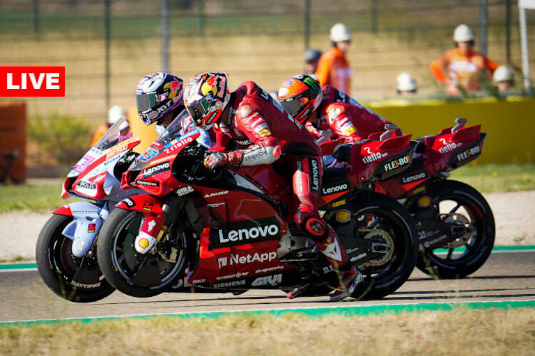 Die erste Startreihe: Bastianini, Miller und Bagnaia (dahinter)