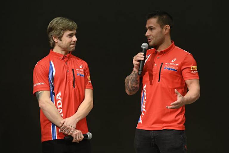 Die Honda-Werksfahrer Alvaro Bautista (li.) und Leon Haslam