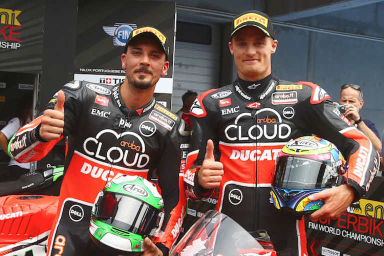 Davide Giugliano und Chaz Davies (v.l.) freuen sich auf das Ducati-Heimrennen in Misano