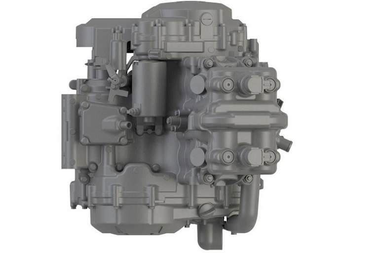 In der Draufsicht zu erkennen: Mittiger Nockenwellen-Antrieb und kompakte Bauweise 