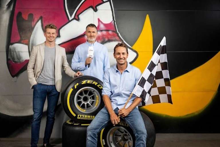 Die ServusTV-Experten Nico Hülkenberg, Andreas Gröbl und Mathias Lauda