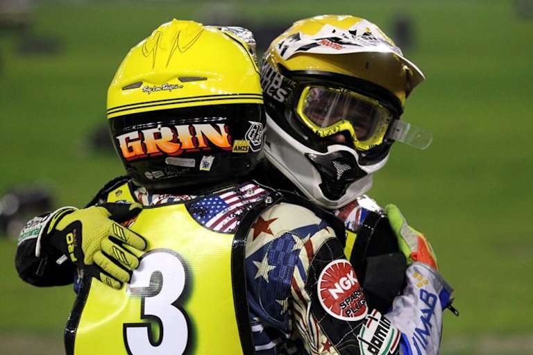 Greg Hancock (3) mit dem neuen Weltmeister Tai Woffinden