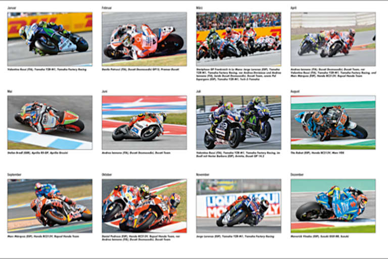 Auf den Monatsblättern sind spannende Szenen der Saison 2016 festgehalten