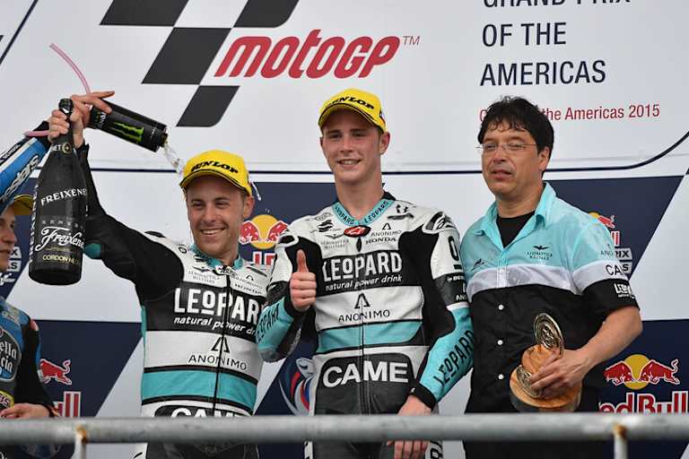 Texas-GP 2015: Links Vazquez als Dritter, daneben Sieger Danny Kent, rechts Stefan Kiefer